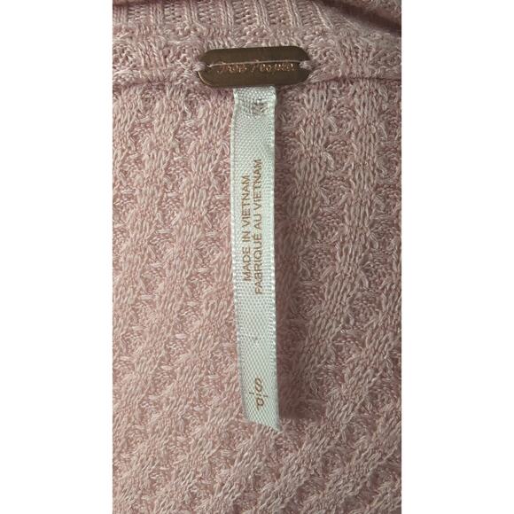 Free People Pink Waffle Knit Ruffle Hem Henley Tunic - Picture 6 of 8